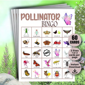 Bestuiver bingo 60 kaarten, natuurbingokaarten, STEM-spel voor kinderen, zomeractiviteit voor kinderen, insecten-, vogel- en bloemleeractiviteit