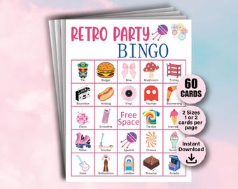 60 Cartões de Bingo com Tema Retrô, Ideias de Jogos do Paddy da Irlanda, Atividade para o Dia de São Patrício, Cartões de Bingo Incríveis, Atividade de Aniversário, Jogos de Festa
