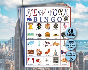 60 New York bingospel, NYC-reisbingokaarten, New York-reisactiviteiten, VS-vakantiespel, New York-feestspel, New York-verjaardagsbingo