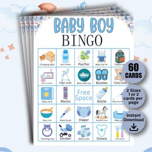 60 Baby-Bingokarten, Baby-Geburtstagsspiele, Baby-Bingo und Marker, Babyparty-Bingo, Babyparty-Spiele, Geburtstagsparty-Aktivitäten