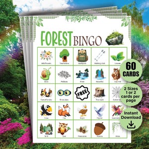 60 Forest Bingo Cards, Nature Party Game, Forest Hunt Bingo Cards, Nature Bingo, Wild Bingo, Woodland Activity, Nature Treasure Hunt