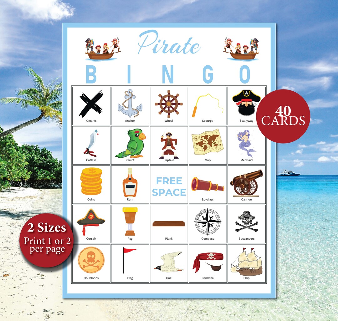 Pirate Bingo, 40 Printable Pirate Bingo Cards, Pirate Birthday Party ...