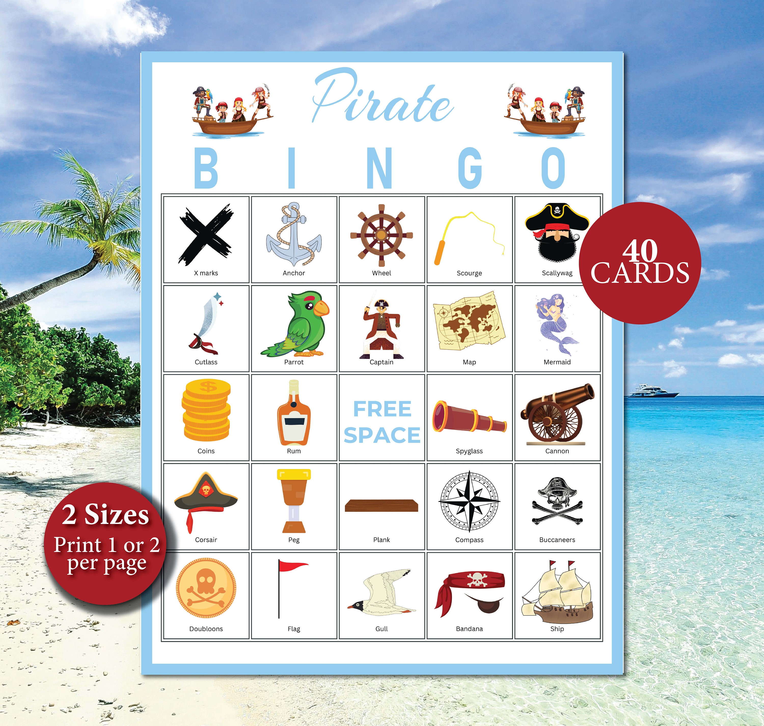 Pirate Bingo, 40 Printable Pirate Bingo Cards, Pirate Birthday Party ...