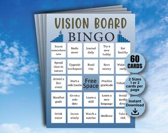 60 Vision Board-bingokaart, Vision Board-spellen, nieuwjaarsbingogames, nieuwjaarsresoluties, droomlevensdoelen, manifestatie van je doelen