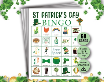St. Patrick's Bingo, St. Patrick's Day Game, Celebrate St. Paddy's, 60 St. Patrick's Bingo Cards, St. Paddy's Game, St. Patrick's Party Game