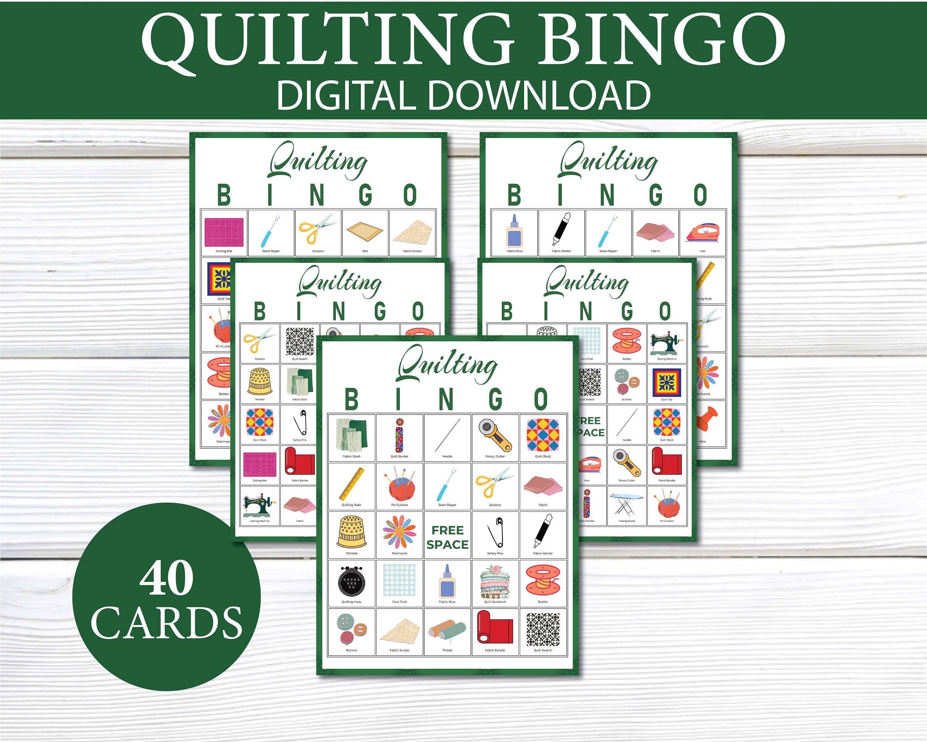 Quilt Bingo, 40 Printable Quilt Bingo Cards, Quilting Party, Quilting
