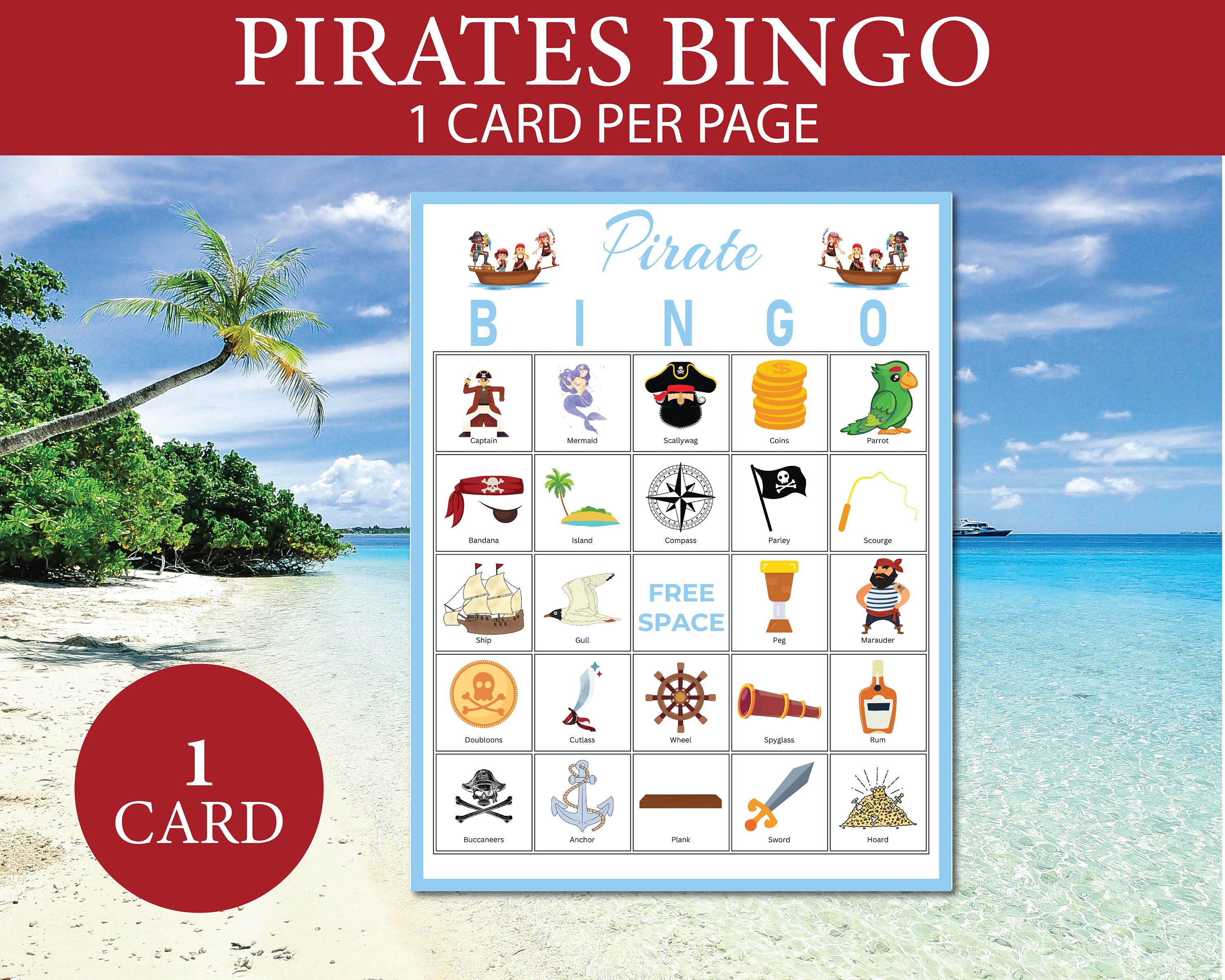 Pirate Bingo, 40 Printable Pirate Bingo Cards, Pirate Birthday Party ...
