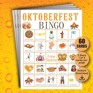 60 Oktoberfest Bingo Cards, Oktoberfest Bingo Game, Oktoberfest Games Activities, Beer Festival Activity, German Party PDF Files, PDF