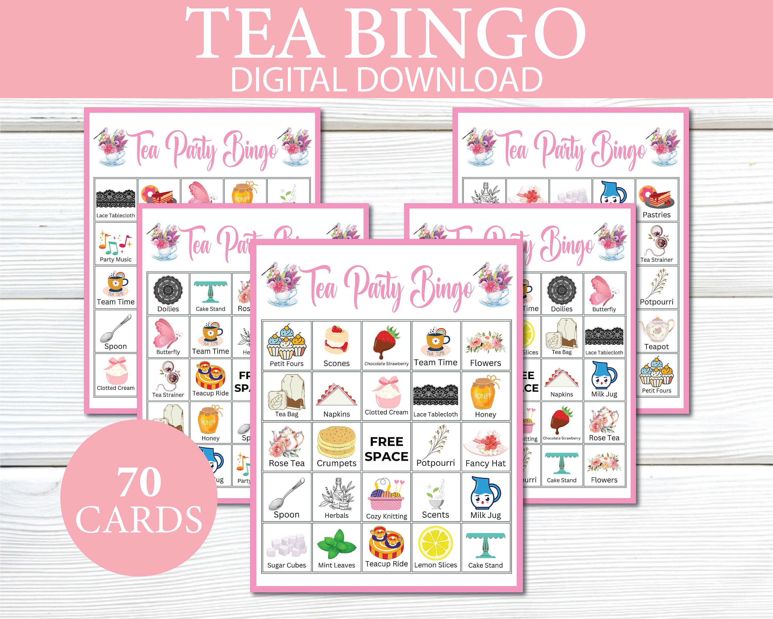Tea Party Bingo 70 Printable Tea Party Bingo Cards Afternoon Tea Tea Party Bingo 70 Printable Tea Party Bingo Cards Afternoon Tea
