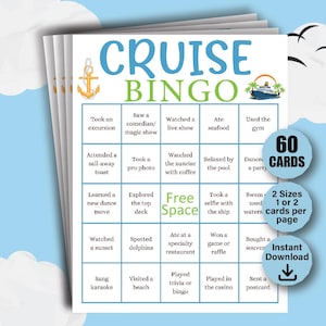 Cruise Bingo, 60 Cruise Bingo Cards, Cruise Games, Family Cruise Games, Cruise Ship Bingo, Cruise Ship Game, Summer Cruise Vacation Games