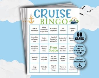 Cruise Bingo, 60 Cruise Bingo Cards, Cruise Games, Family Cruise Games, Cruise Ship Bingo, Cruise Ship Game, Summer Cruise Vacation Games