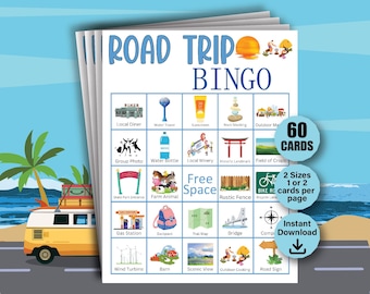 60 Road Trip Bingo Cards, Fun Travel Game for Kids, Family Car Ride Activity, Travel Car Game, Printable Car Trip Game for Kids, Kids Bingo