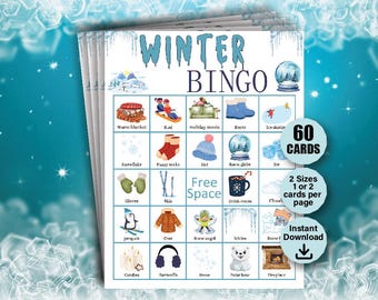 60 Winter Bingo Cards, Winter Pre-Filled Bingo, Winter Games, Winter Activity For Kids, Winter Classroom Activity, Winter Party Games