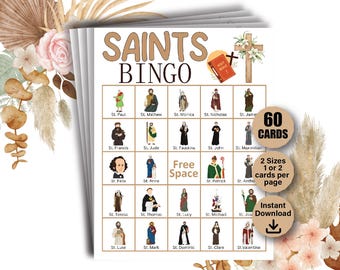 60 Catholic Saints Bingo Cards, All Saints&#39; Day Party Game, Christian Bingo, Sunday School Game, Religious Classroom Activity, Church Games