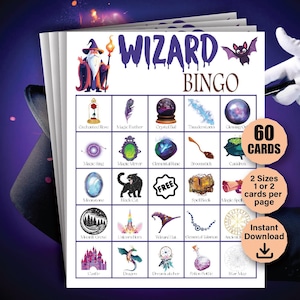 Tarjetas de bingo de magos, Juego de fiesta de magos, Bingo de escuela de magia, Actividades para el aula de magos, Juegos de escuela de magos, Tarjetas de bingo mágico de magos
