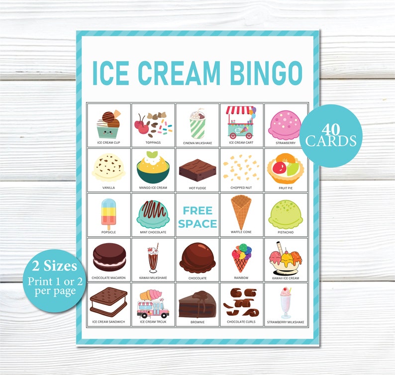 Ice Cream Shop Bingo Game Printable, Ice Cream Birthday Party, Ice ...