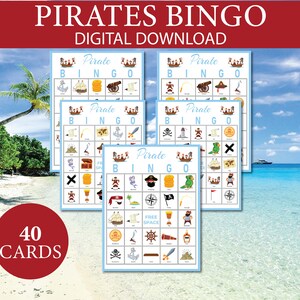 Pirate Bingo, 40 Printable Pirate Bingo Cards, Pirate Birthday Party ...