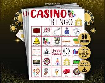 60 Casino Bingo Cards, Casino Party Activity, Casino Party Game for Adults, Casino Birthday Party, Casino Themed Bingo Games, Casino Bingo
