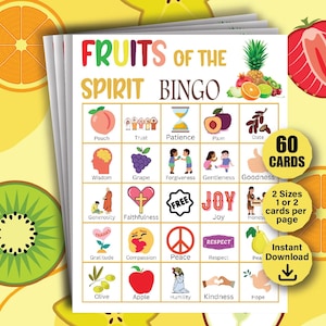 Frucht des Geistes Bingo, Bibel Bingo, Bibelaktivität für Kinder, Bibelspiele, christliche Vorschulaktivitäten, Sonntagsschulaktivitäten