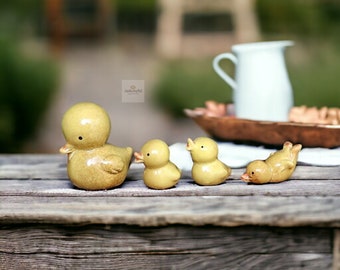 Adorable Yellow Ceramic Ducks, Handcrafted Set Of Figurines, Perfect For Home Decor, Unique Collectible Animal Decoration, Artistic Ornament