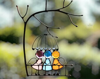 Cute Stained Glass Hanging Decoration, Glass Ornament For Home, Gift For Loved One, Great Craftmanship, Angels Couple Gift Lawn Patio Garden