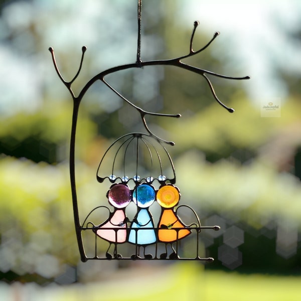 Cute Stained Glass Hanging Decoration, Glass Ornament For Home, Gift For Loved One, Great Craftmanship, Angels Couple Gift Lawn Patio Garden