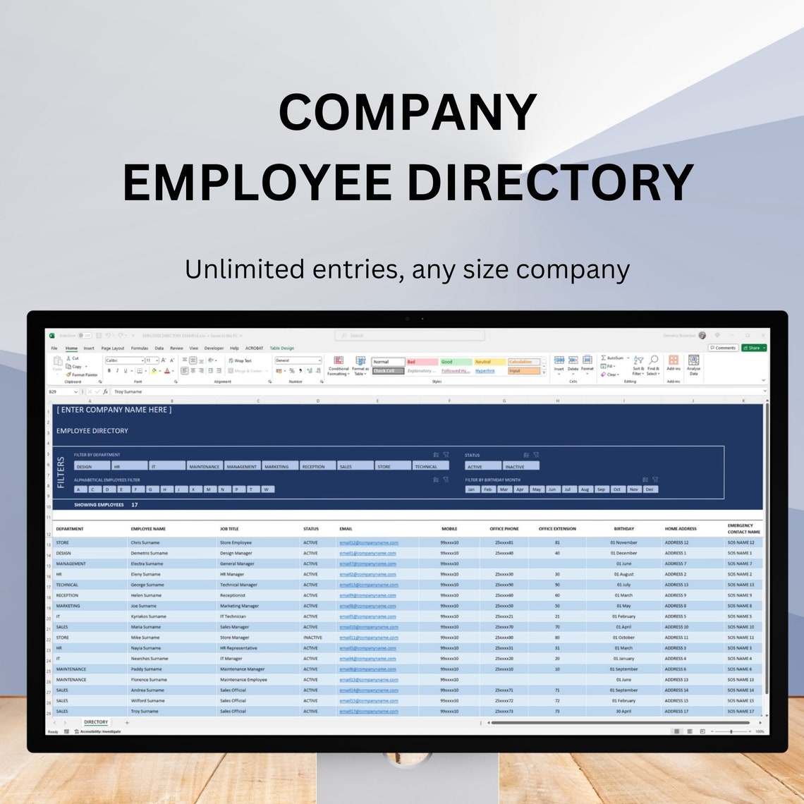 Company Employees Directory Contact List Excel Template. Contact List ...