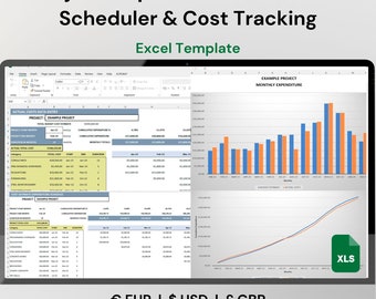 Project Expenditure Cash Flow Scheduler Cost Tracking Excel spreadsheet template, Project Management, Budget vs Cost, Cost Planning