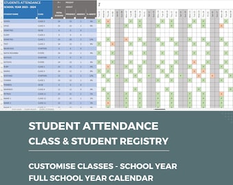 Aanwezigheidsrapportage, schoolklassenregister Excel-spreadsheetsjabloon, aangepaste klas maken, eenvoudig en snel aanwezigheidsregistratie
