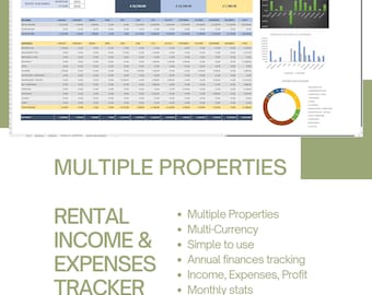 Multi Property Rental Financial Tracker Reports, Excel Spreadsheet, Airbnb, Hotel Apartments, B&B, Flats, Manage Income Expenses Profit