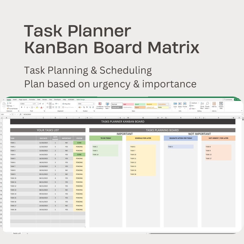 Task Planner Kanban Board Matrix Excel Template - Etsy