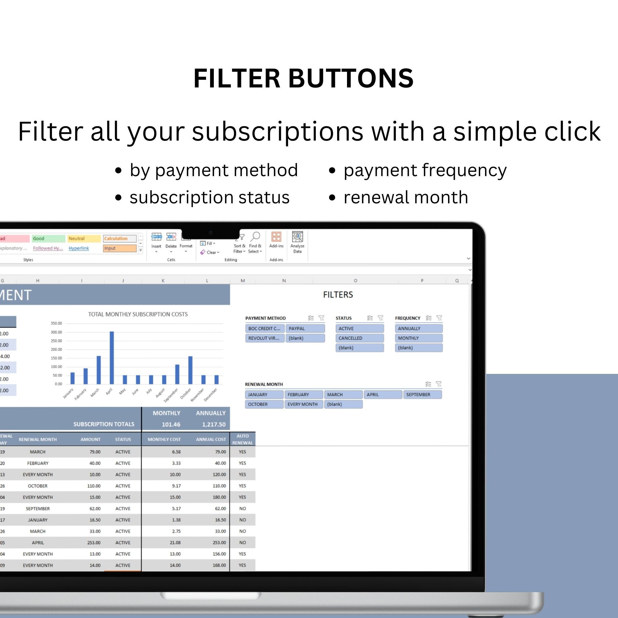 Subscriptions Management List Excel Google Sheets Spreadsheet, Manage ...