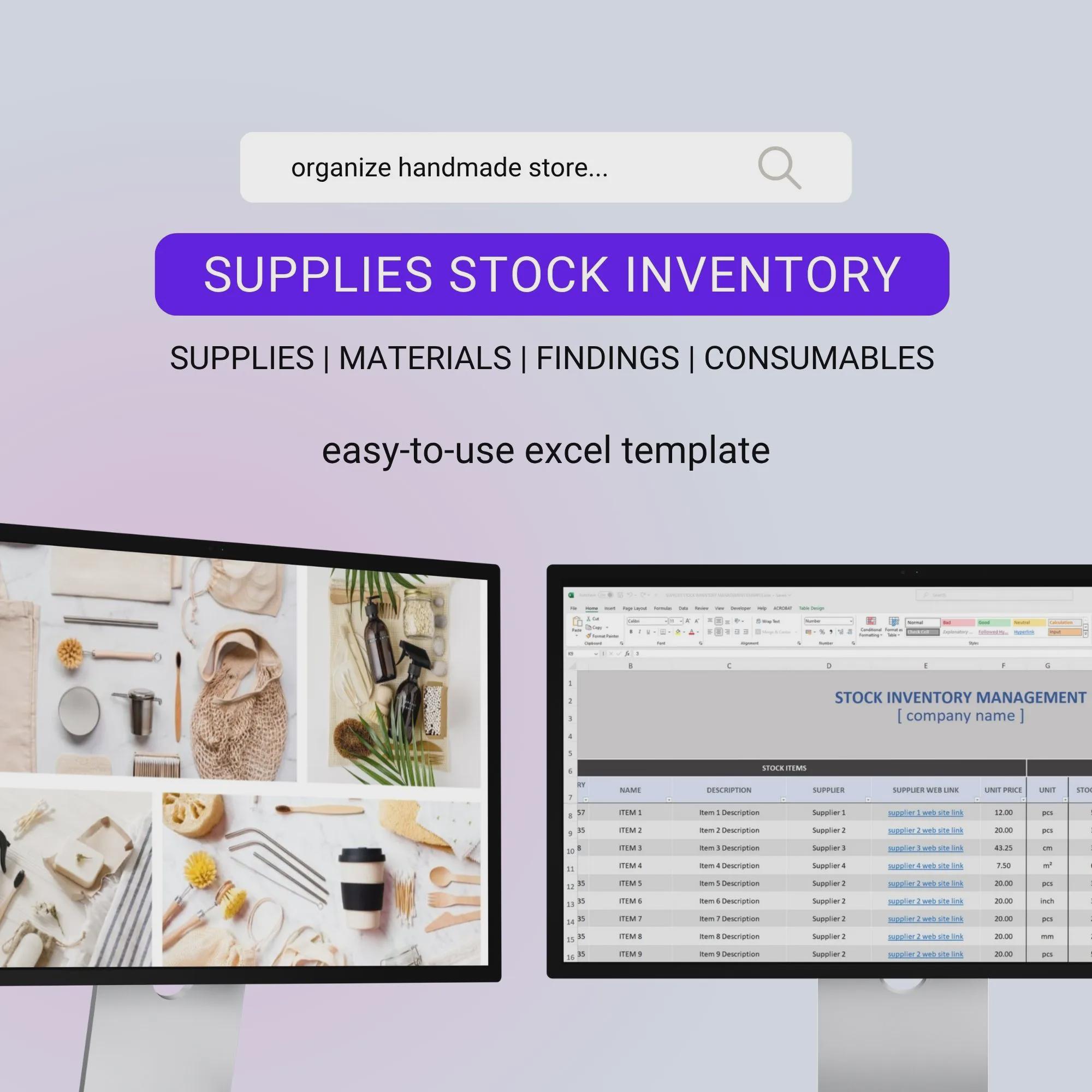 Supplies stock inventory management excel google sheets spreadsheet template, order reminders, simple to use stocktaking tracking