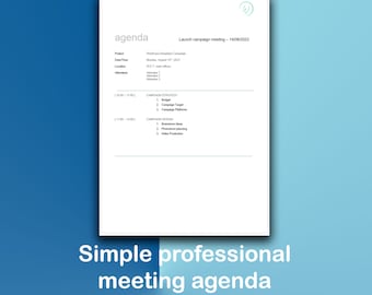 Plantilla elegante para agenda de reuniones, diseño profesional (MS Word y Google Docs)