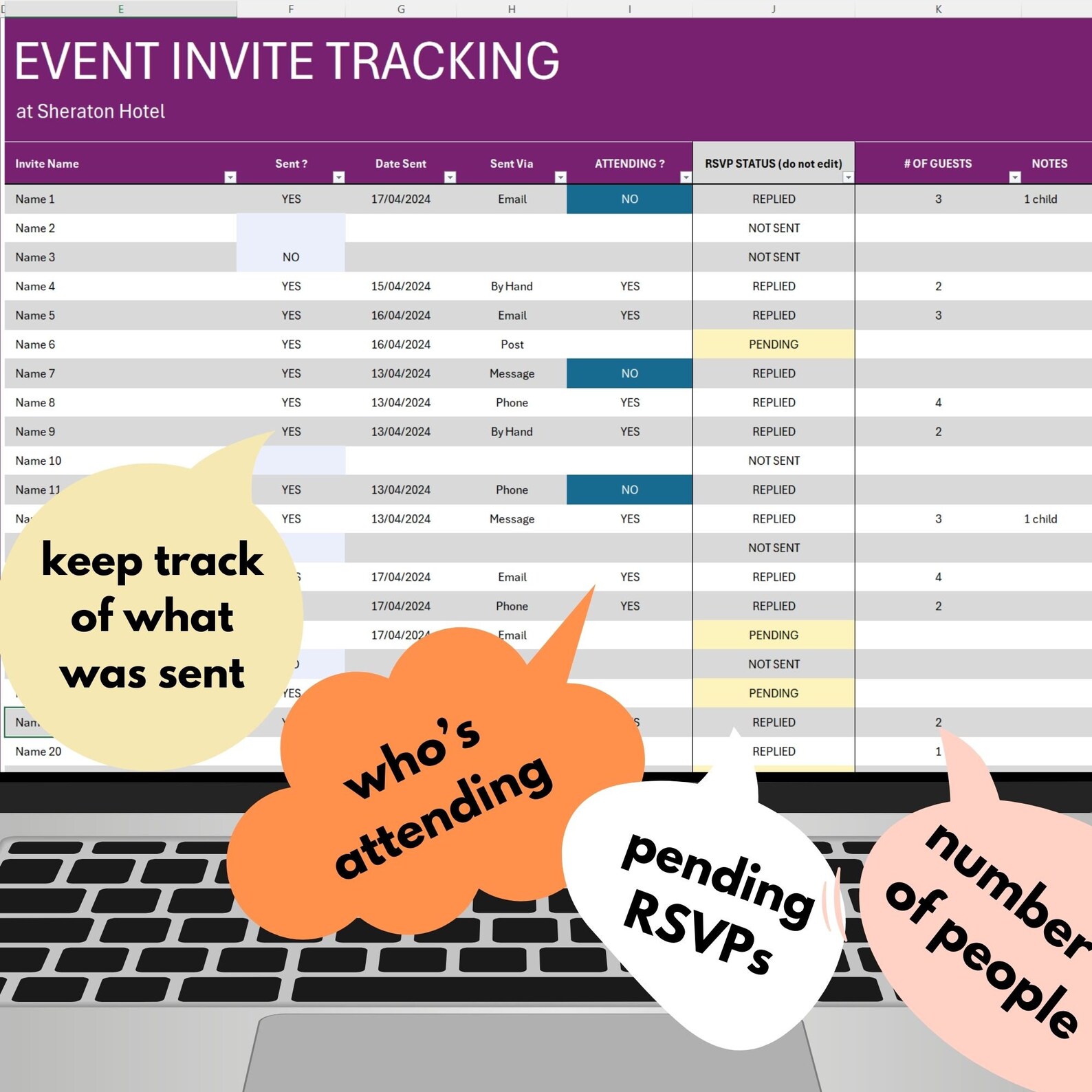 Conference File Tracker Event Invitations Tracker Excel Template Spreadsheet, Wedding, Party ...