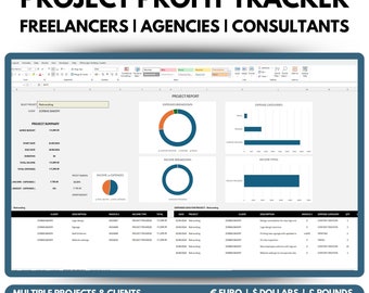 Project Profit Tracker: Monitor all projects and client financials, Excel Spreadsheet, for freelancers, agencies, consultants