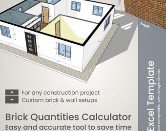 Automated Brickwork Quantity Calculator for any construction project, Excel Template Spreadsheet