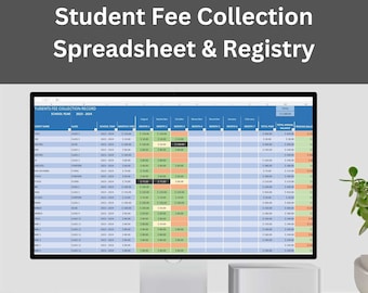 Student Fee Collection Tracker and Payment Recorder Excel Tool, School Class and Student Registry, Track Monthly Fee Payments Subscriptions
