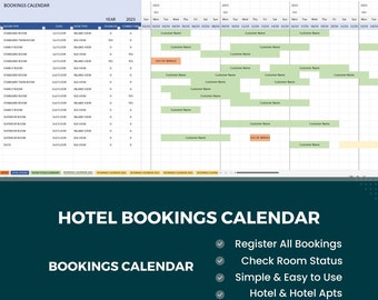 Modello di foglio di calcolo Excel per calendario delle prenotazioni di hotel e appartamenti, impostazione personalizzata delle camere, configurazione delle camere, monitoraggio delle prenotazioni