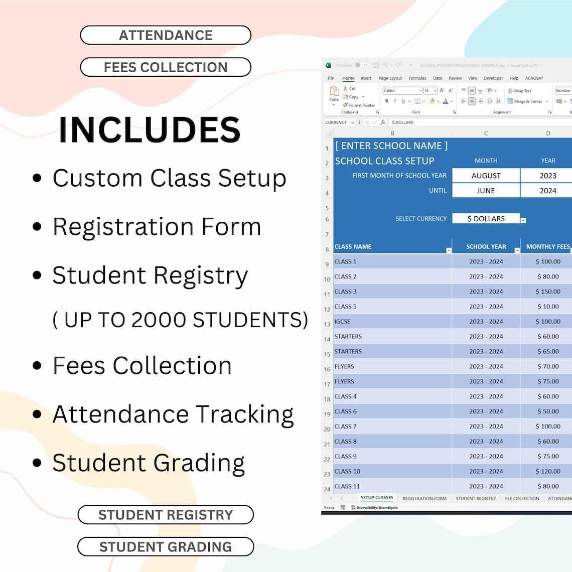 School Students Management Excel Template, Student and Class Registry ...