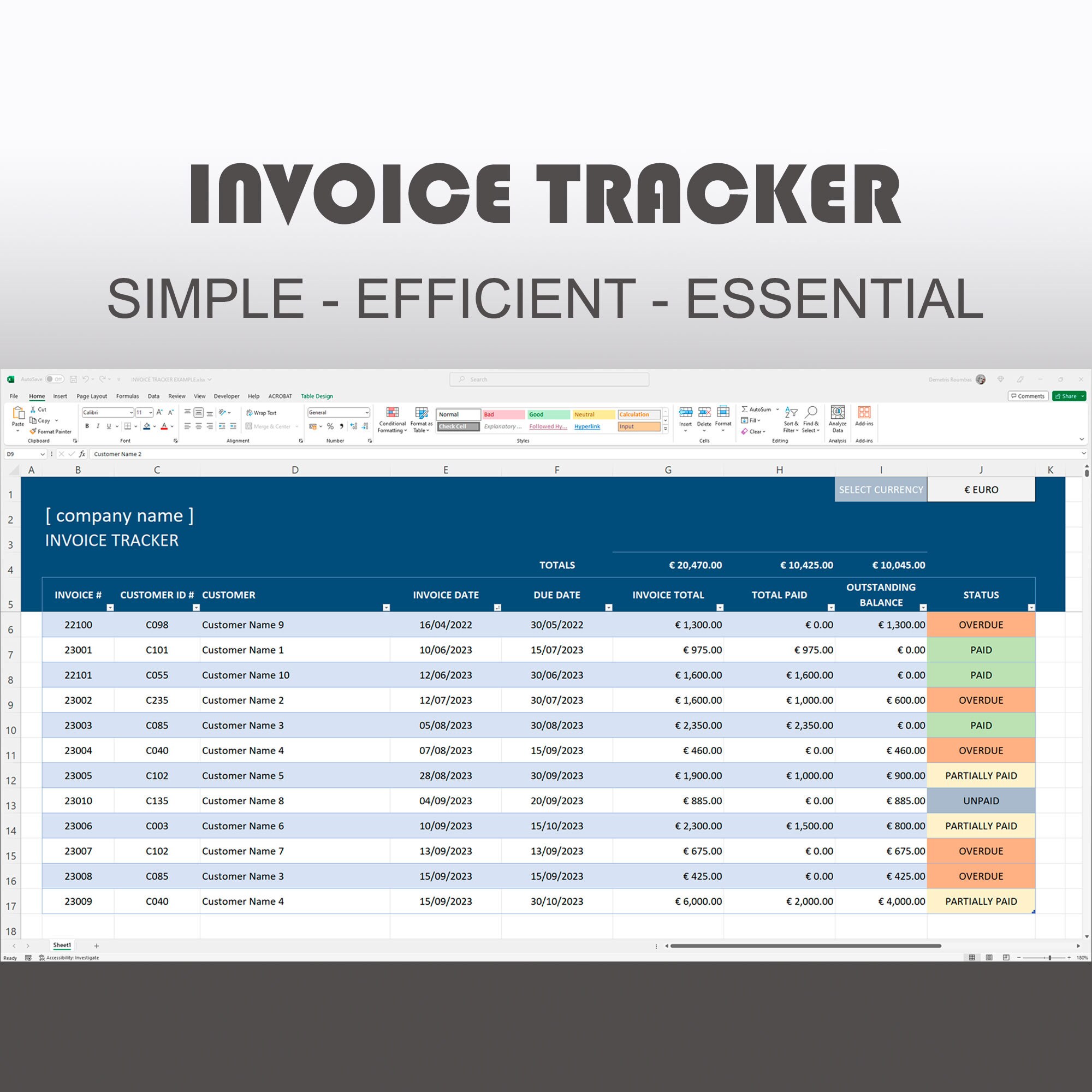 Invoice Tracker Excel Spreadsheet Template Personal Small Business 