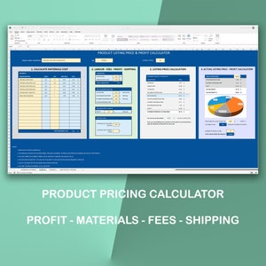 Product Pricing Profit Calculator, Easy Simple Excel Spreadsheet, Google Sheets, Materials, Labour, Fees, Shipping, Profit Margin Percentage