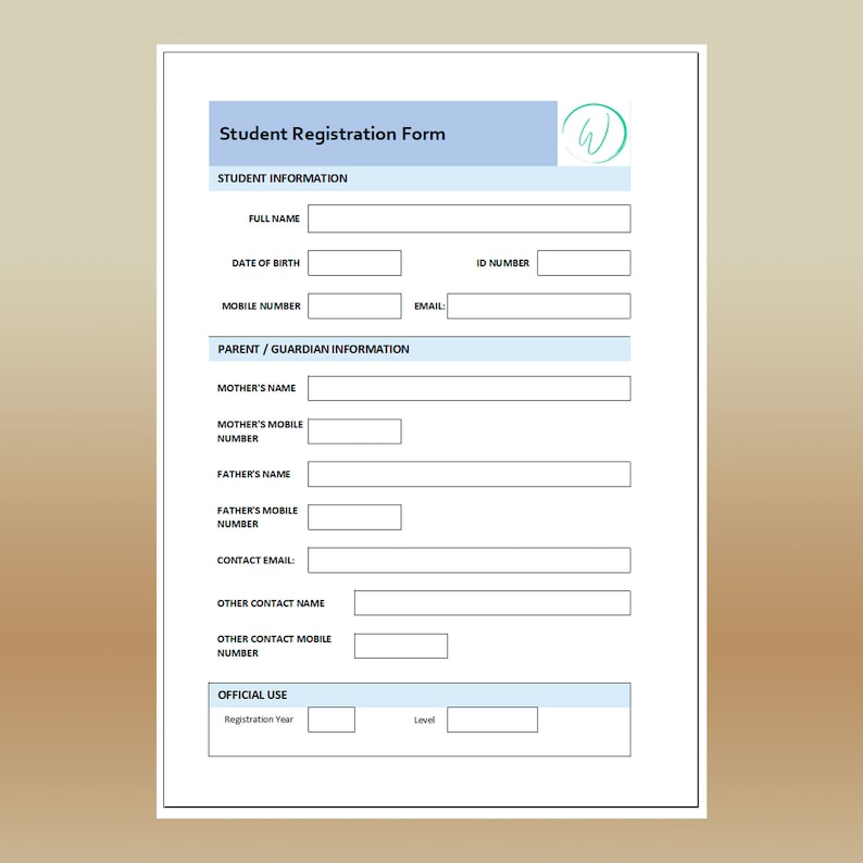 Student Registration Form Excel Google Sheets Spreadsheet Template ...