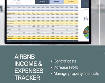 Airbnb income expenses tracker, Excel spreadsheet template, Rental Monthly Annual income expenses profit management, property financials