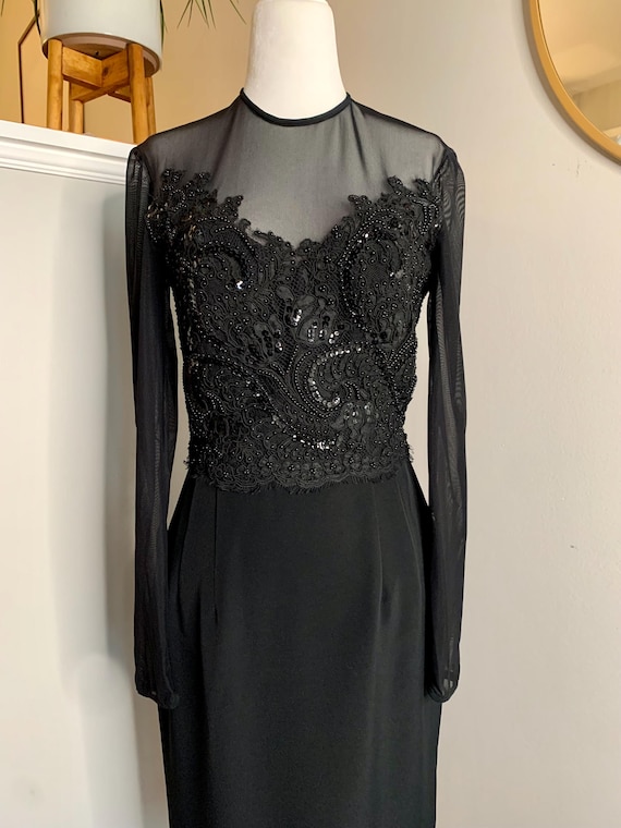 1980s Chris Kole Black Beaded Sheer Top Dress - Etsy
