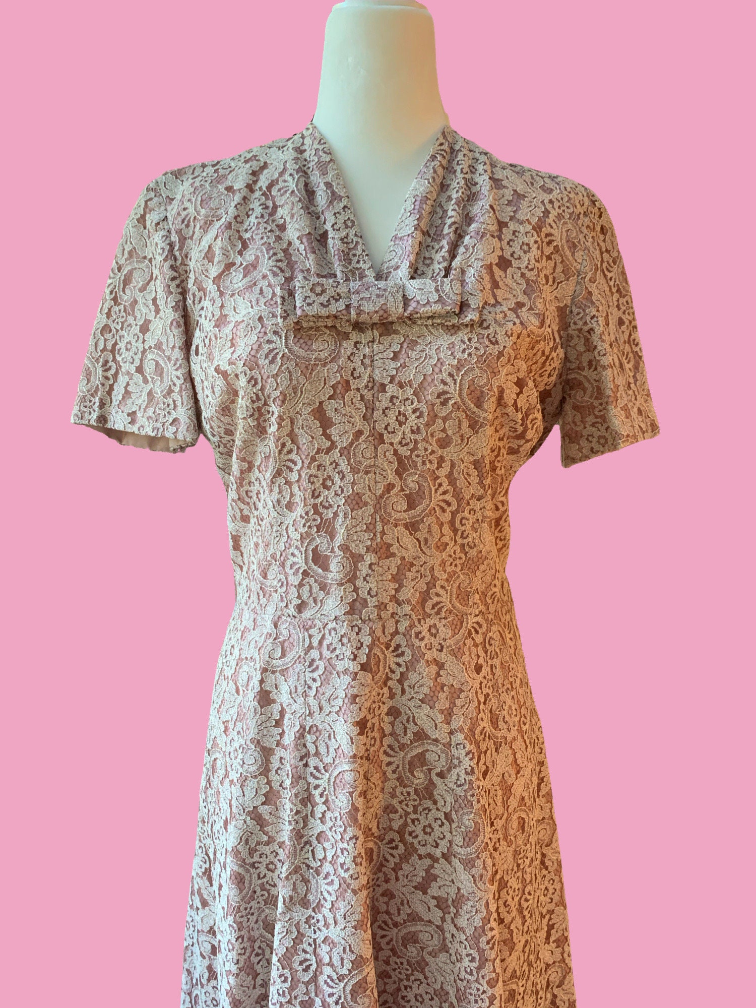 14011 Lavender-Pink Embroidered Lace Chiffon Dress