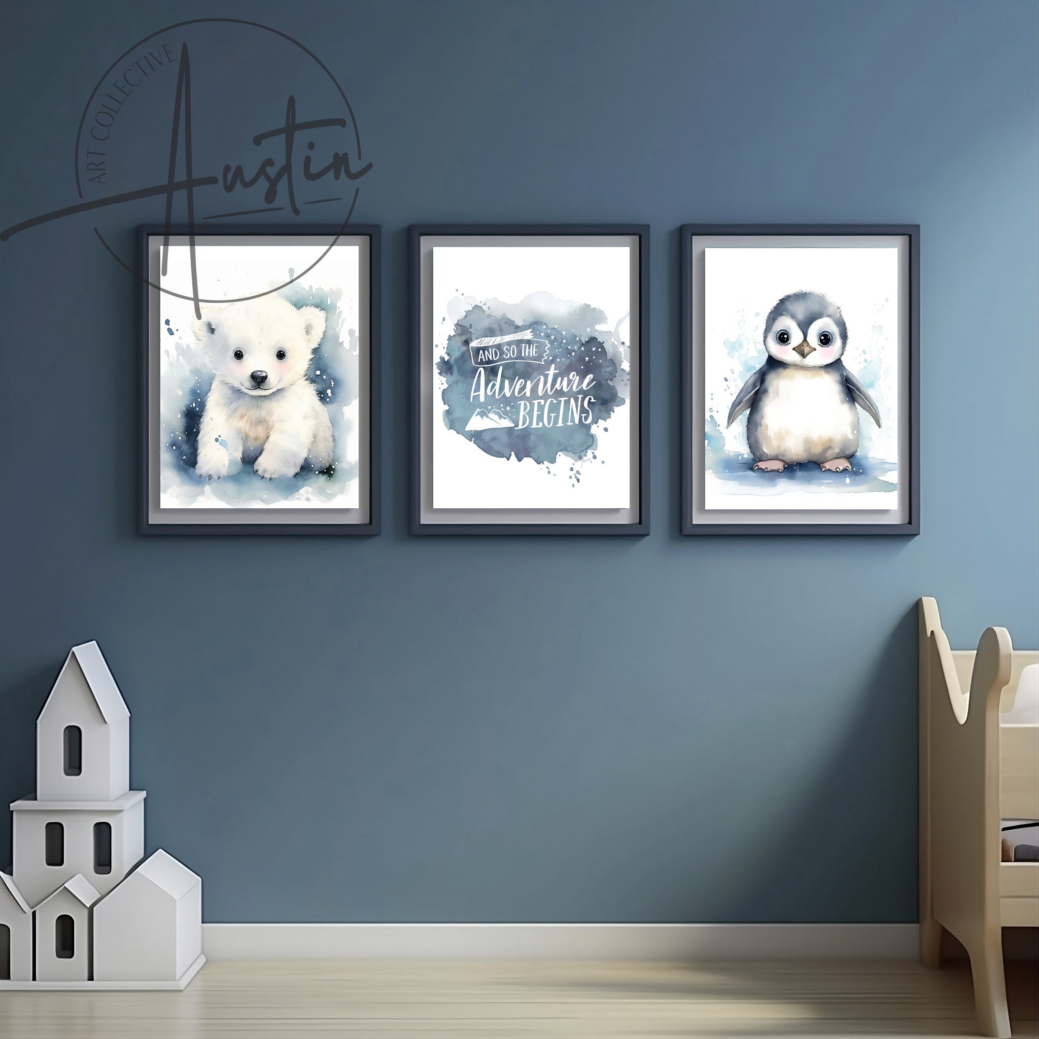 Blue Nursery Art Boho Baby Animals Nursery Decor Prints Nursery Wall ...