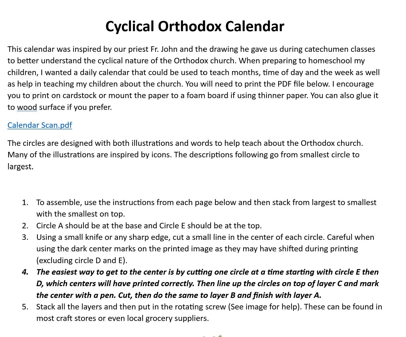 Orthodox Cyclical Calendar Homeschool Calendar Perpetual Calendar