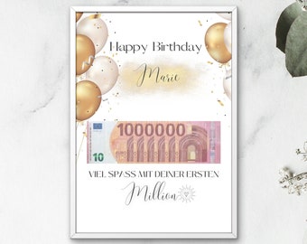 Personalized birthday money gift for your first million, PDF for printing, creative last-minute birthday gift