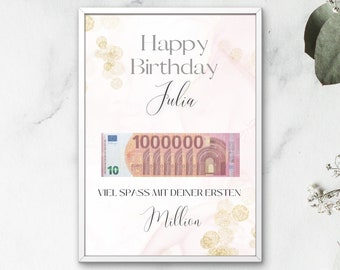 Geldgeschenk Geburtstag erste Million, personalisiertes Geldgeschenk, PDF zum Ausdrucken, Last-Minute-Geburtstagsgeschenk